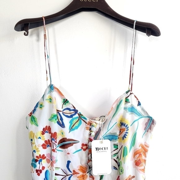 New All Things Mochi Melissa Silk White Floral Print Maxi Dress NWT Size Small - Picture 8 of 15